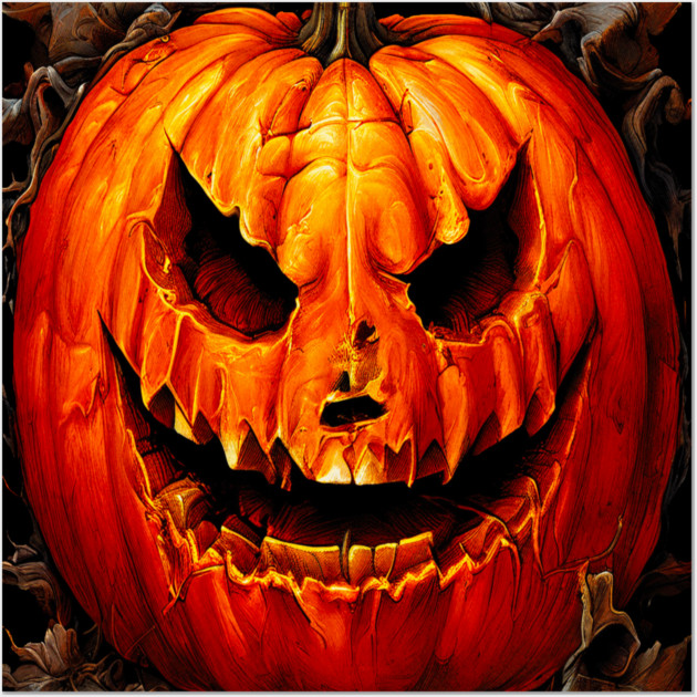 Halloween Scary Giant Orange Pumpkin Face Wall Art by BirdsnStuff