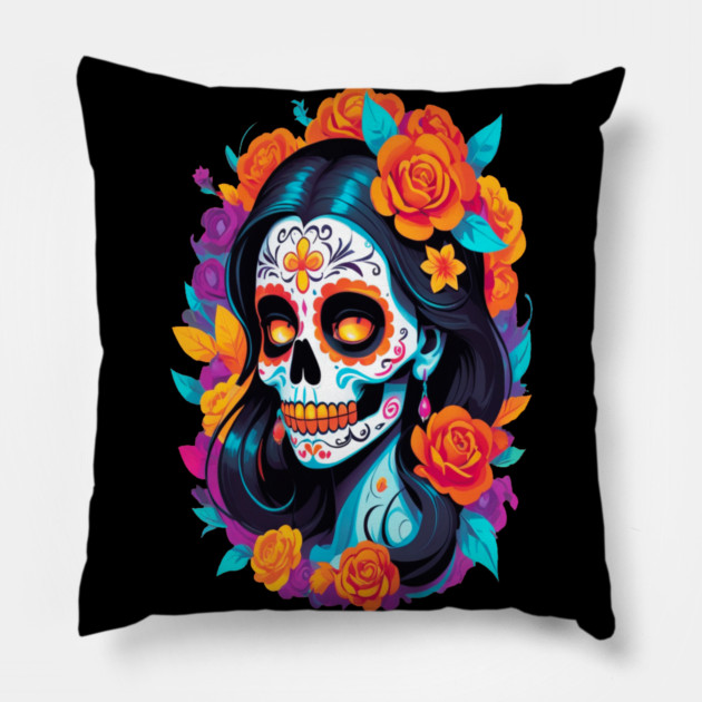 Day of the Dead Sugar Skull Halloween Pillow by BirdsnStuff