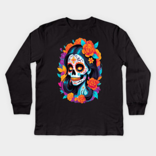 Day of the Dead Sugar Skull Halloween Kids Long Sleeve T-Shirt