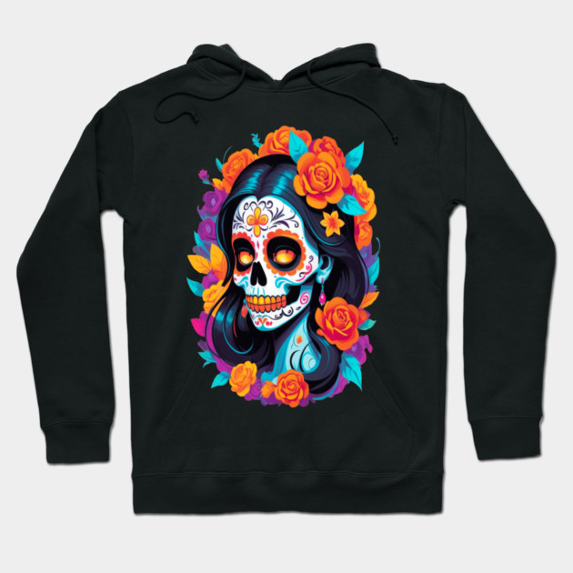 Day of the Dead Sugar Skull Halloween Hoodie by BirdsnStuff