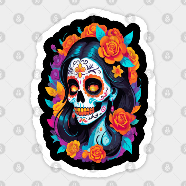 Day of the Dead Sugar Skull Halloween Sticker by BirdsnStuff