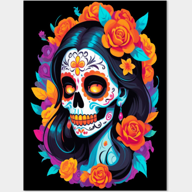Day of the Dead Sugar Skull Halloween Wall Art by BirdsnStuff