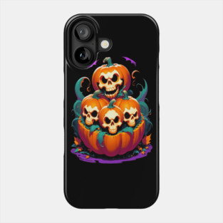 Halloween Scary Skeletons and Orange Pumpkins Phone Case