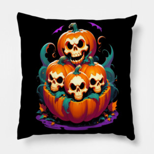 Halloween Scary Skeletons and Orange Pumpkins Pillow