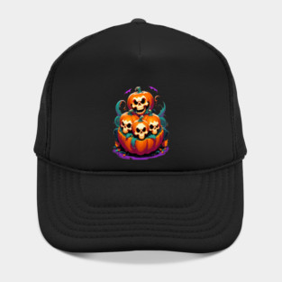 Halloween Scary Skeletons and Orange Pumpkins Hat