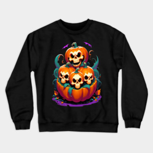 Halloween Scary Skeletons and Orange Pumpkins Crewneck Sweatshirt