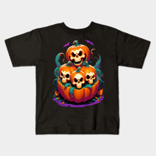 Halloween Scary Skeletons and Orange Pumpkins Kids T-Shirt