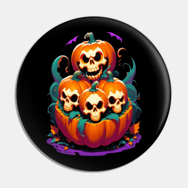 Halloween Scary Skeletons and Orange Pumpkins Pin by BirdsnStuff