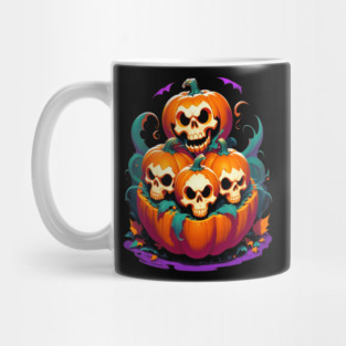 Halloween Scary Skeletons and Orange Pumpkins Mug