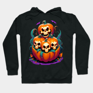 Halloween Scary Skeletons and Orange Pumpkins Hoodie