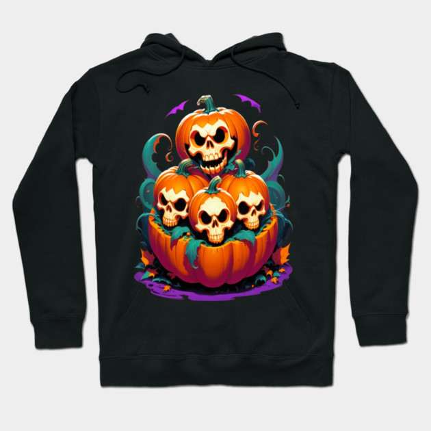 Halloween Scary Skeletons and Orange Pumpkins Hoodie by BirdsnStuff