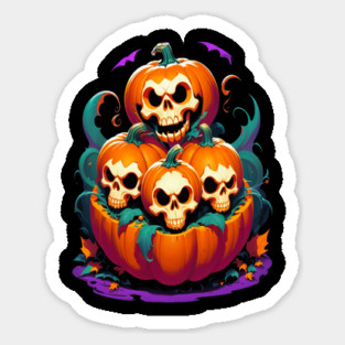 Halloween Scary Skeletons and Orange Pumpkins Sticker
