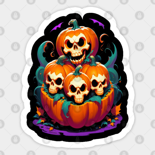 Halloween Scary Skeletons and Orange Pumpkins Sticker by BirdsnStuff