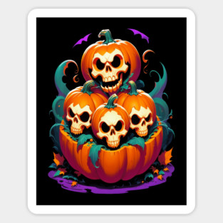 Halloween Scary Skeletons and Orange Pumpkins Magnet