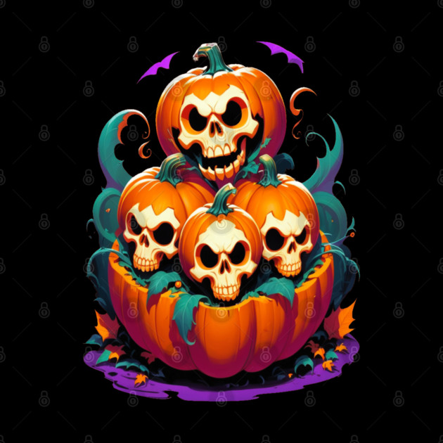 Halloween Scary Skeletons and Orange Pumpkins by BirdsnStuff