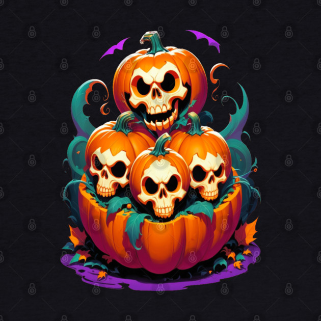 Halloween Scary Skeletons and Orange Pumpkins by BirdsnStuff