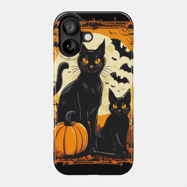 Halloween Black Cats with Bats Phone Case by BirdsnStuff