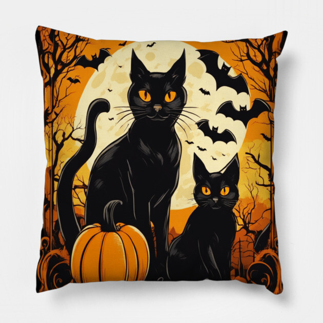 Halloween Black Cats with Bats Pillow by BirdsnStuff