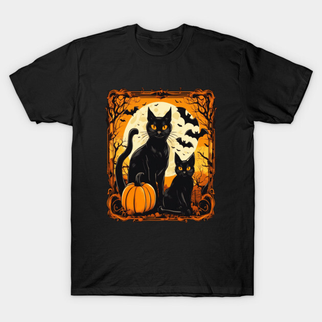 Halloween Black Cats with Bats T-Shirt by BirdsnStuff