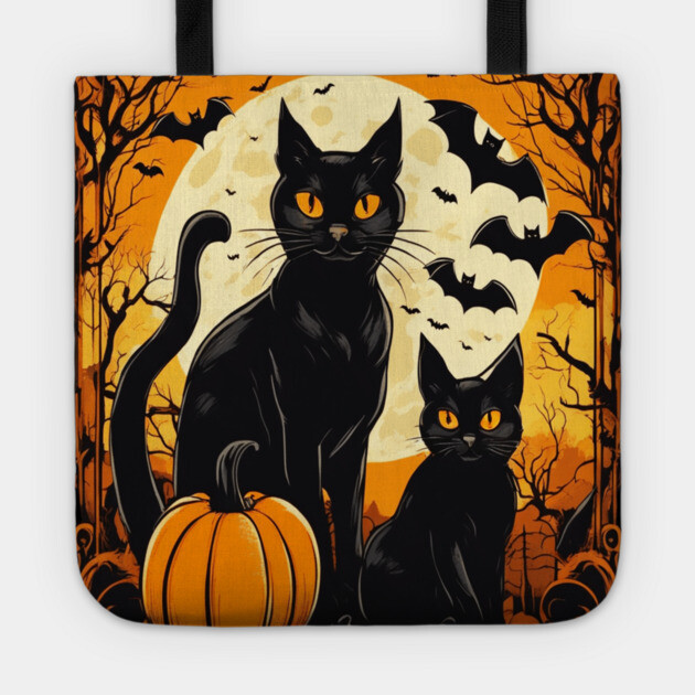 Halloween Black Cats with Bats Tote by BirdsnStuff
