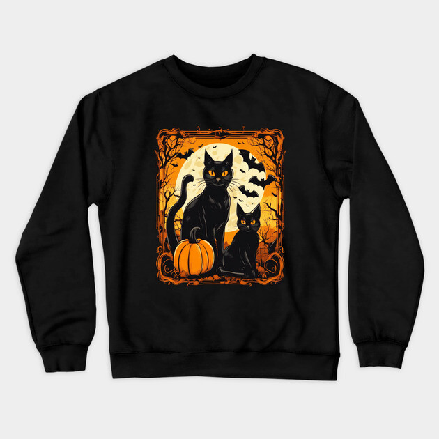 Halloween Black Cats with Bats Crewneck Sweatshirt by BirdsnStuff