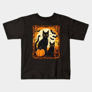 Halloween Black Cats with Bats Kids T-Shirt