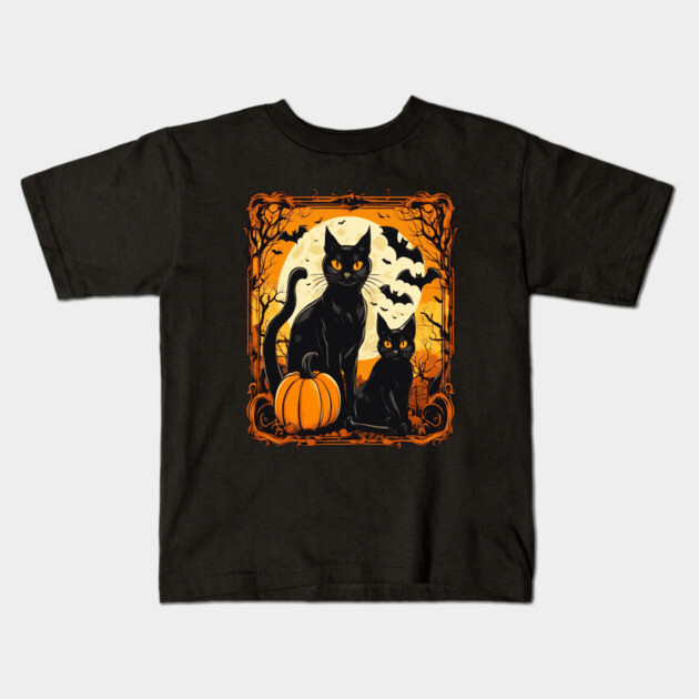Halloween Black Cats with Bats Kids T-Shirt by BirdsnStuff