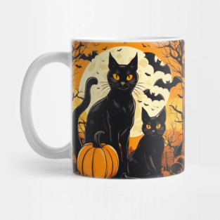 Halloween Black Cats with Bats Mug