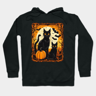 Halloween Black Cats with Bats Hoodie