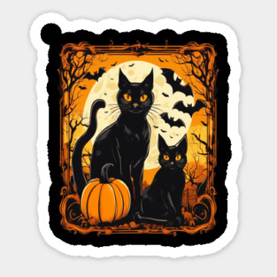Halloween Black Cats with Bats Sticker