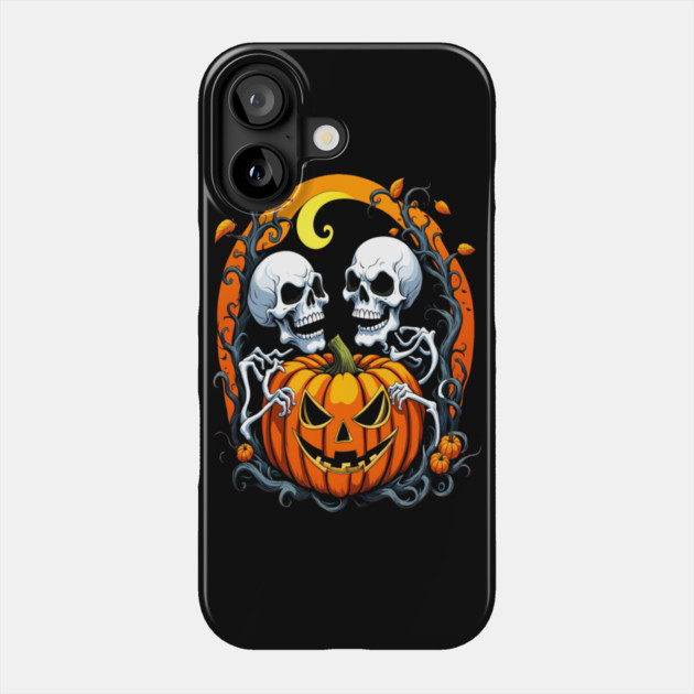 Halloween Scary Skeletons and Orange Pumpkins Phone Case by BirdsnStuff