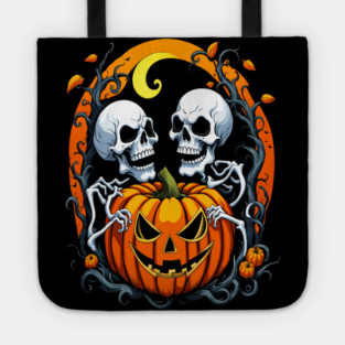 Halloween Scary Skeletons and Orange Pumpkins Tote