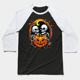 Halloween Scary Skeletons and Orange Pumpkins Baseball T-Shirt
