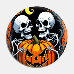 Halloween Scary Skeletons and Orange Pumpkins Pin