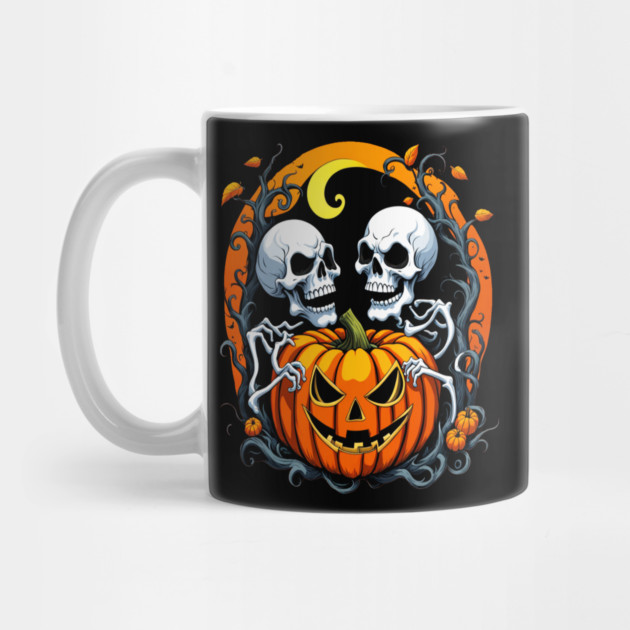 Halloween Scary Skeletons and Orange Pumpkins by BirdsnStuff