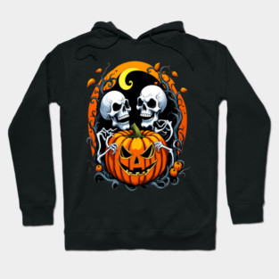 Halloween Scary Skeletons and Orange Pumpkins Hoodie