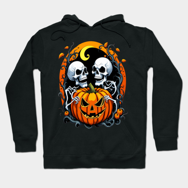 Halloween Scary Skeletons and Orange Pumpkins Hoodie by BirdsnStuff