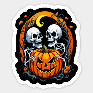 Halloween Scary Skeletons and Orange Pumpkins Sticker