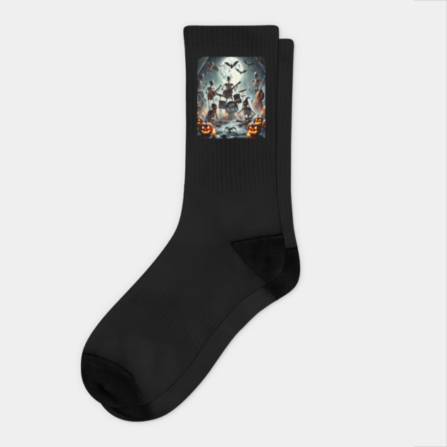 Happy Halloween Skeleton Band Socks by BirdsnStuff