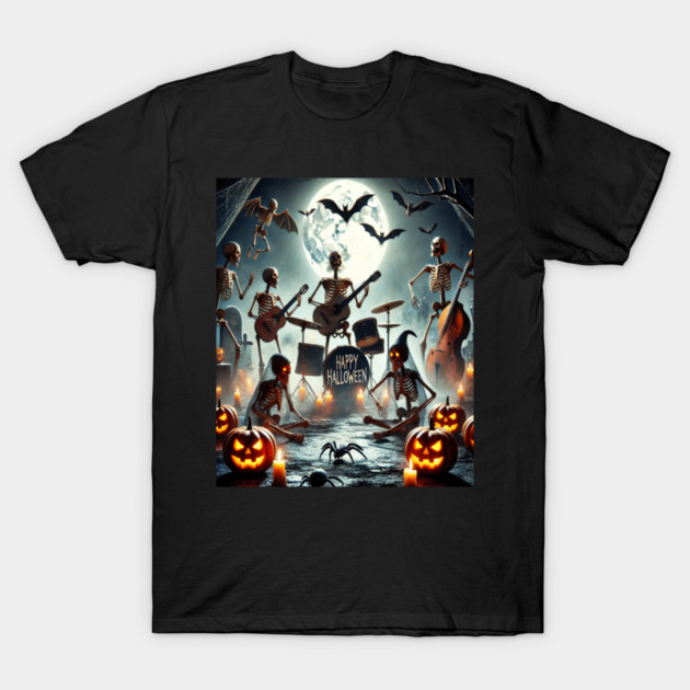 Happy Halloween Skeleton Band T-Shirt by BirdsnStuff