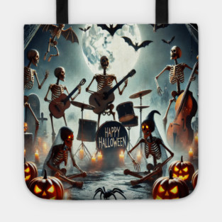 Happy Halloween Skeleton Band Tote