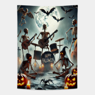 Happy Halloween Skeleton Band Tapestry