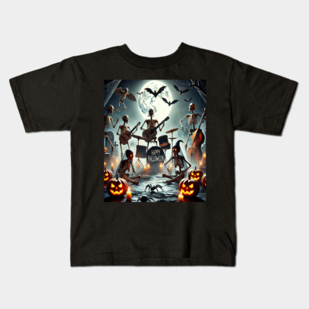 Happy Halloween Skeleton Band Kids T-Shirt by BirdsnStuff