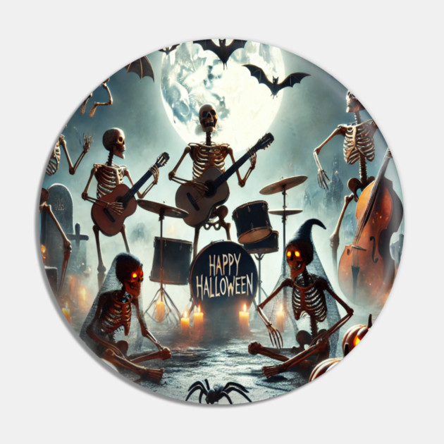 Happy Halloween Skeleton Band Pin by BirdsnStuff