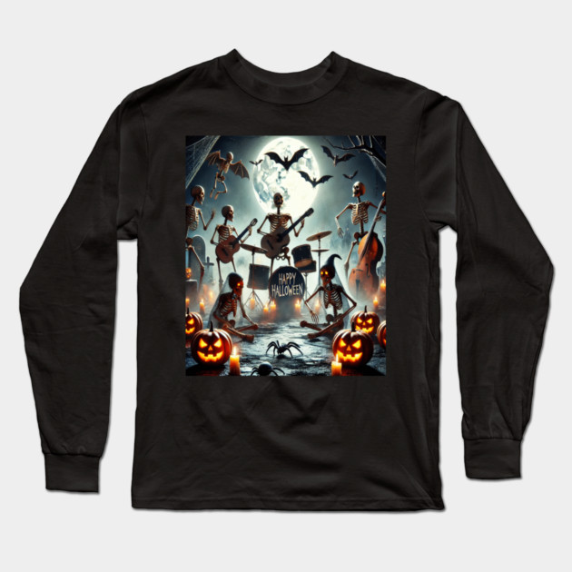 Happy Halloween Skeleton Band Long Sleeve T-Shirt by BirdsnStuff