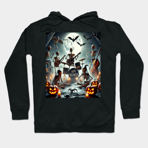 Happy Halloween Skeleton Band Hoodie by BirdsnStuff