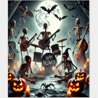 Happy Halloween Skeleton Band Posters and Art
