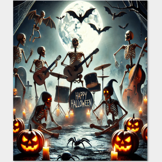 Happy Halloween Skeleton Band Wall Art by BirdsnStuff