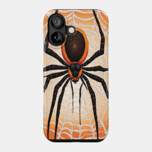 Creepy Halloween Orange and Black Spider on Web Phone Case