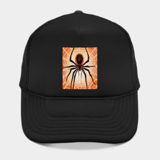 Creepy Halloween Orange and Black Spider on Web Hat